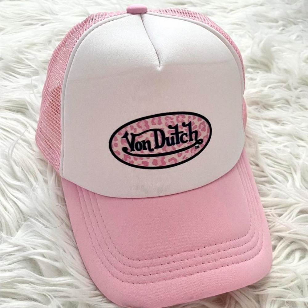 RARE Leopard Print Von Dutch Pink and White Trucker Hat